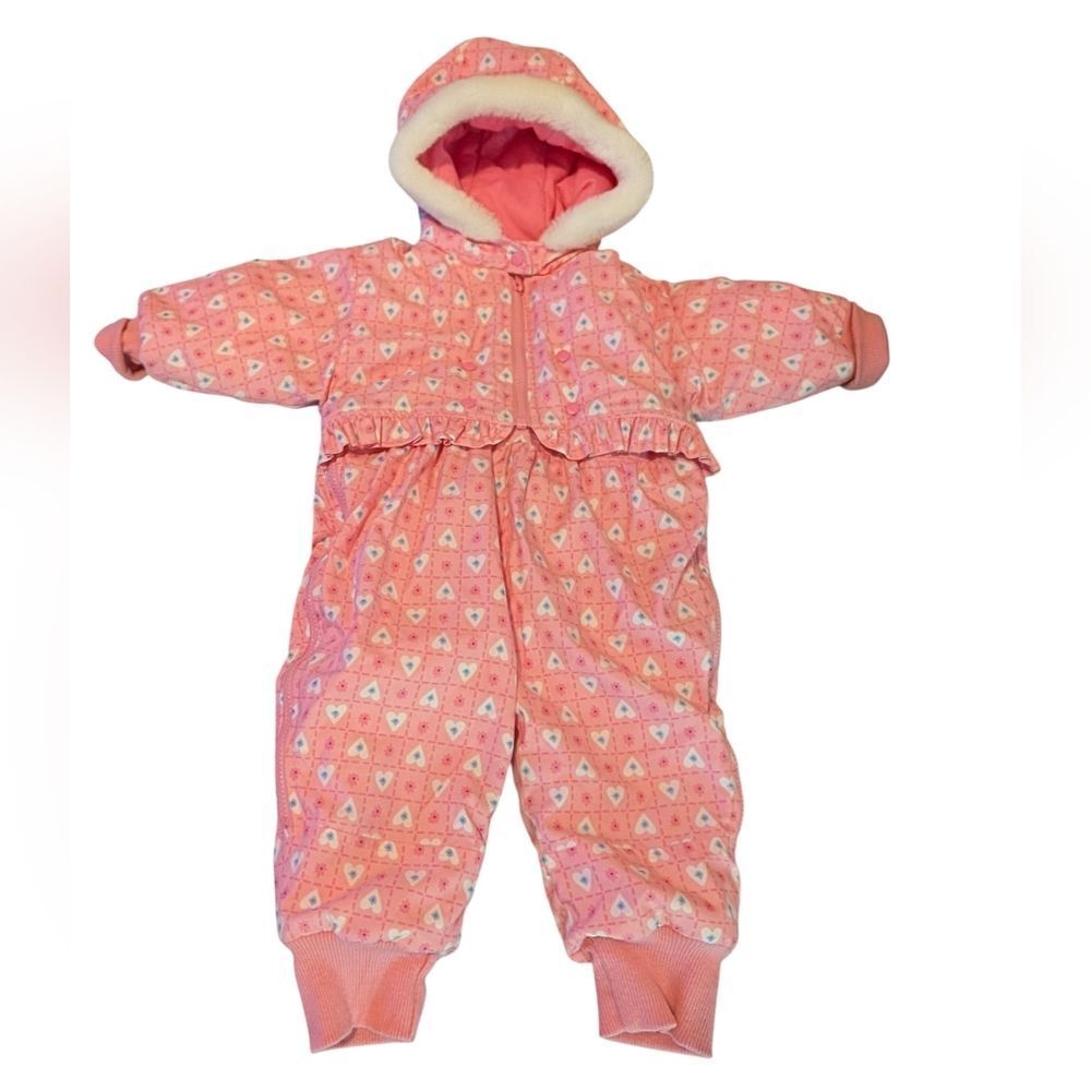 Gymboree Rainbow Tag Vintage Girl Pink Heart Floral  Print Winter Snow Suit Coat